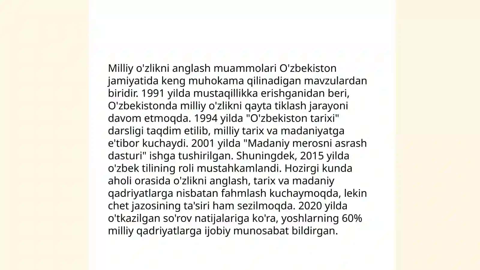 Milliy g'oya ma'naviyat asoslari huquq va tarbiya fanlarini õqitishda muammoli vaziyat keys stadi topshiriqlarni ishlab chiqish mettodi 3