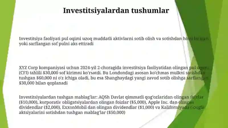 Investitsiya faoliyatidan pul mablag'larining harakati 3