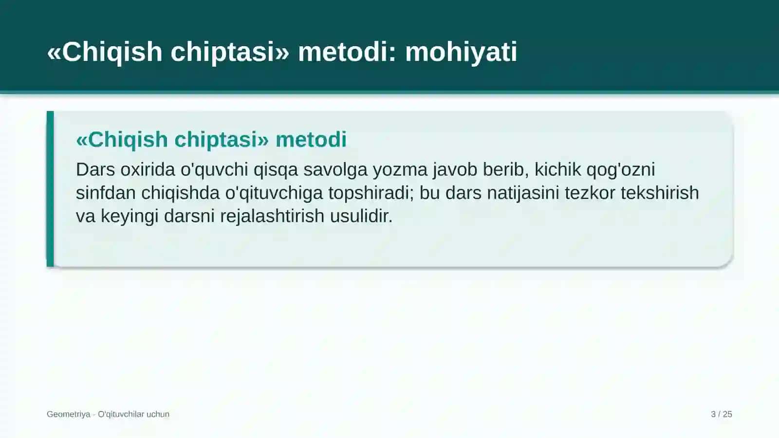 geometriya darslarida chiqish chiptasi metodidan foydalanish 6784 3