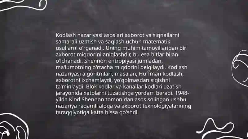 Kodlash nazariyasi asoslari.Kodlash va dekodlash 3