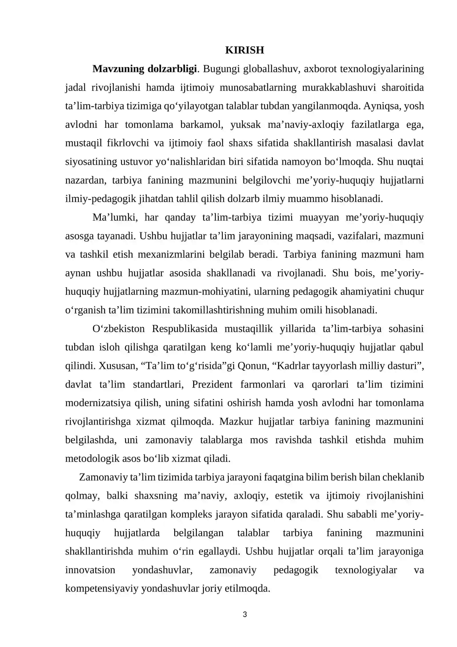 TARBIYA FANINING MAZMUNINI IFODALOVCHI ME'YORIY-HUQUQIY HUJJATLARNING PEDAGOGIK TAHLILI 3