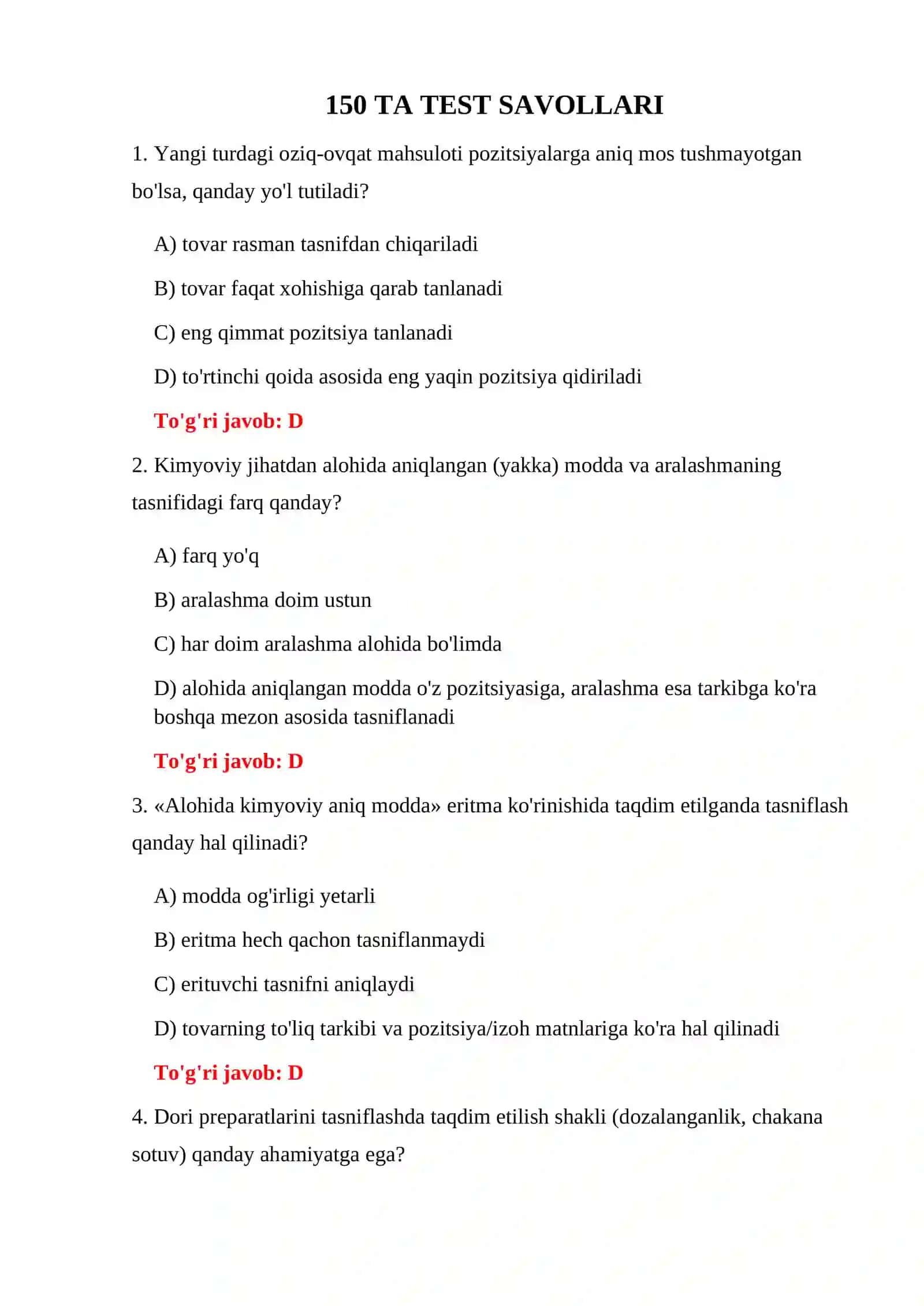 TOVARLARNI KODLASH TESTLARI 3
