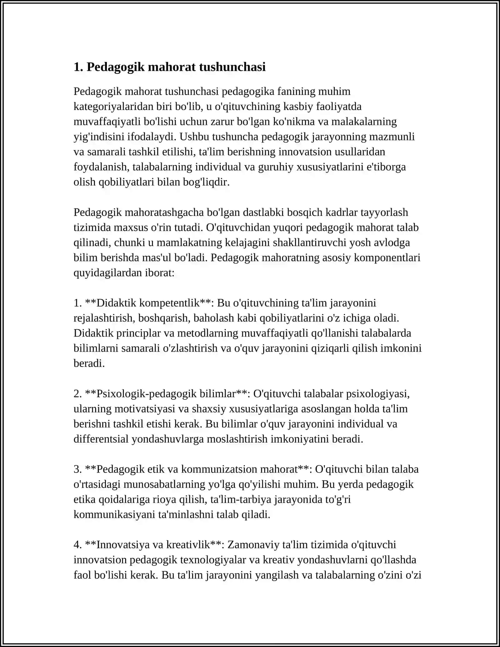 PEDAGOGIK MAHORAT HAQIDA TUSHUNCHA UNING OʻQITUVCHI FAOLIYATIDA TUTGAN OʻRNI 3