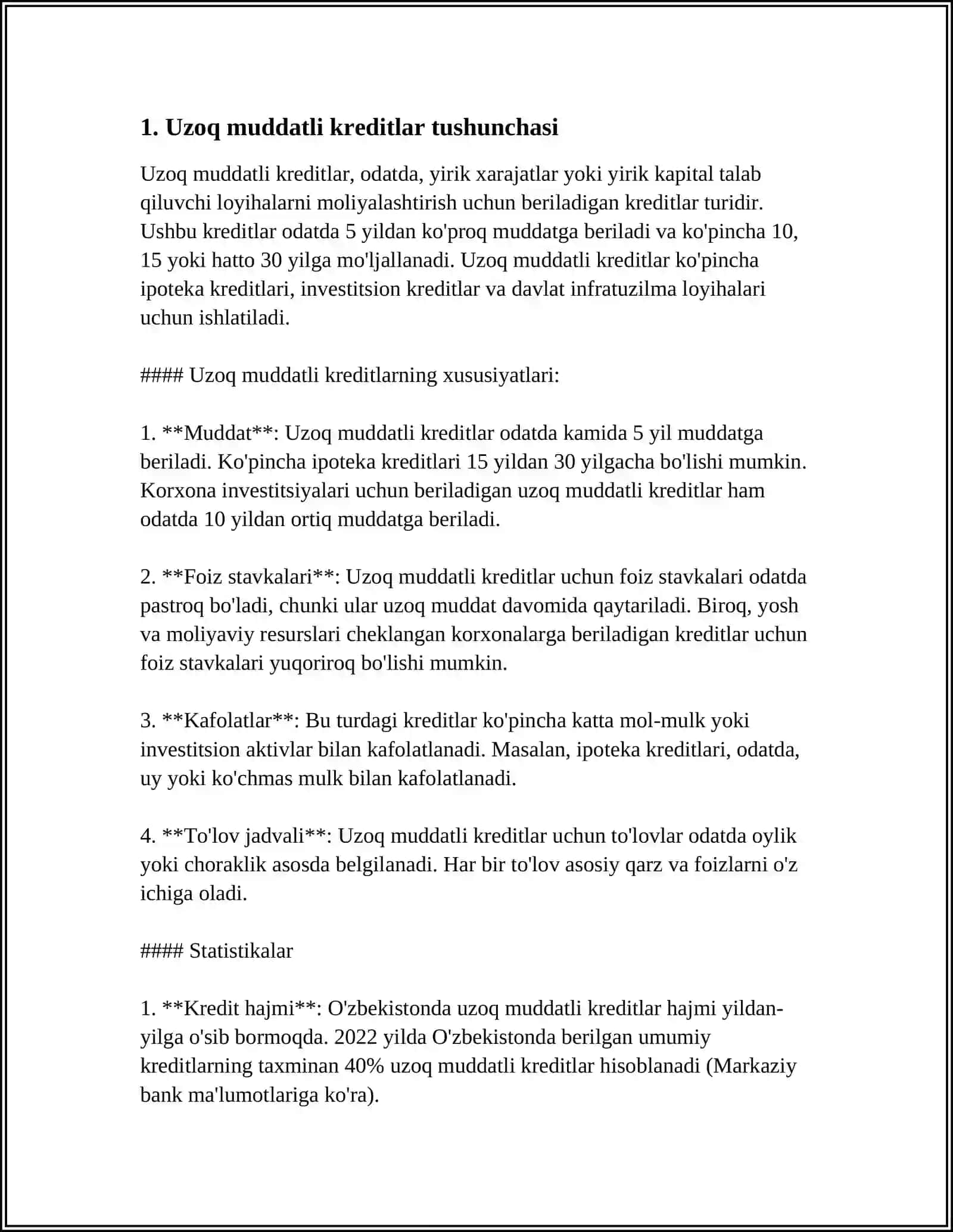 BANKLARDA UZOQ MUDDATLI KREDITLARNI RASMIYLASHTIRISH VA HISOBGA OLISH TARTIBI 3