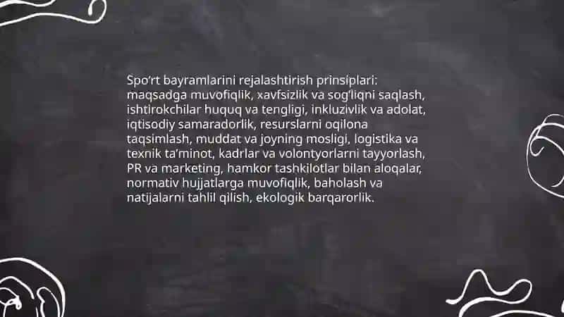 Spoʻrt bayramlarini va musobaqalarni tashkil etish va nizomlarni ishlab chiqish 3