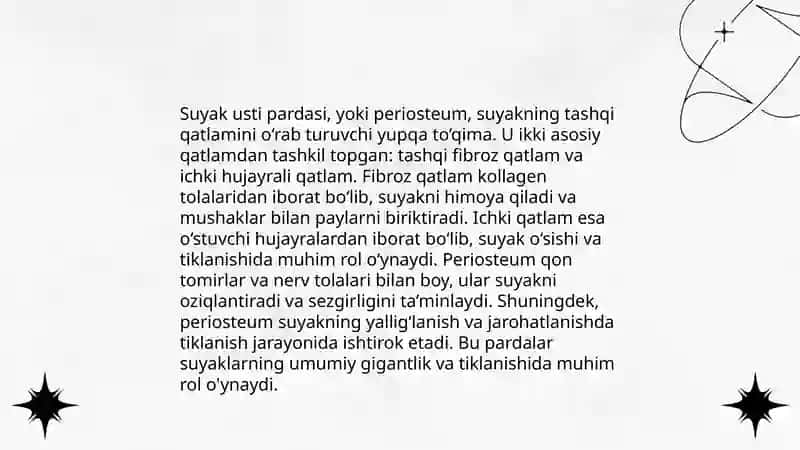Suyak usti pardasining xususiyati 3