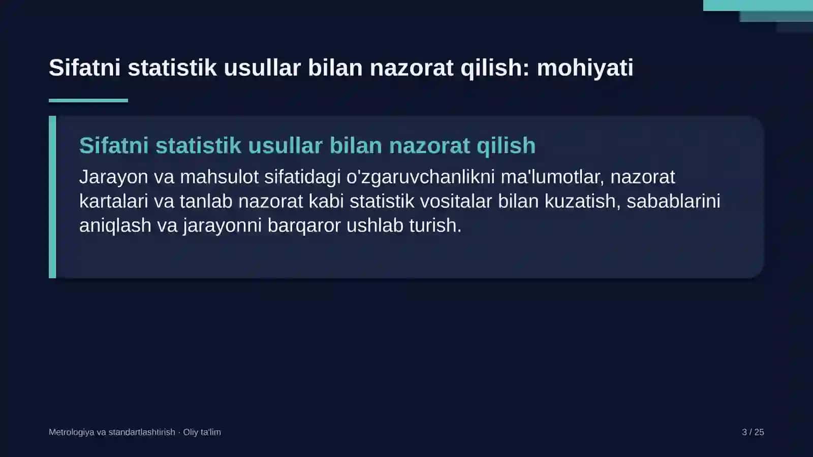 Metrologiya va Standartlashtirish · Oliy Ta'limg 3
