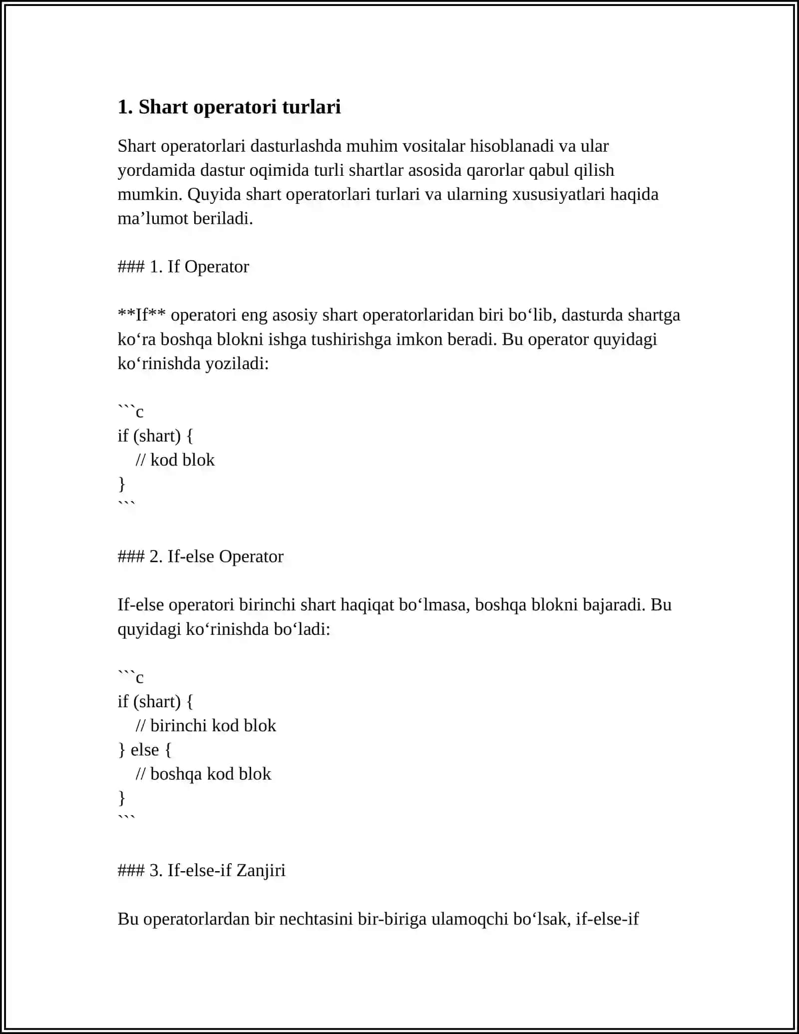 SHART OPERATORIGA DASTURLAR TUZISH 3