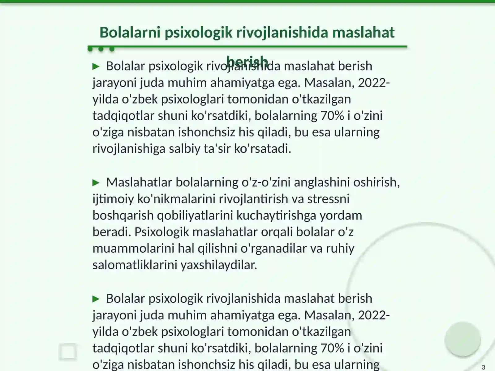 Bolalarni psixologik rivojlanishida maslahat berish 3