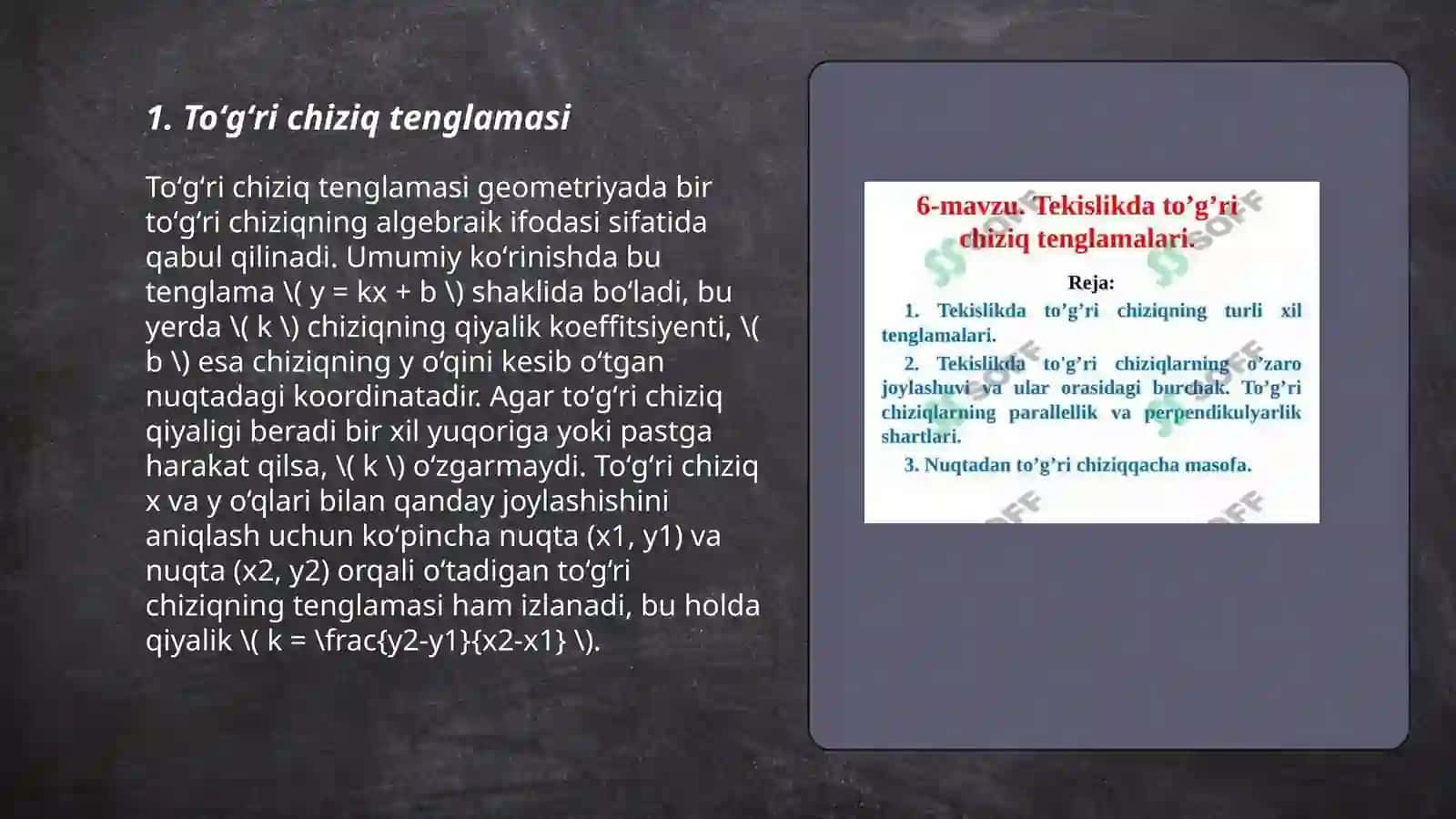 Fazoda toʻgʻri chiziq va tekislik tenglamalari 3