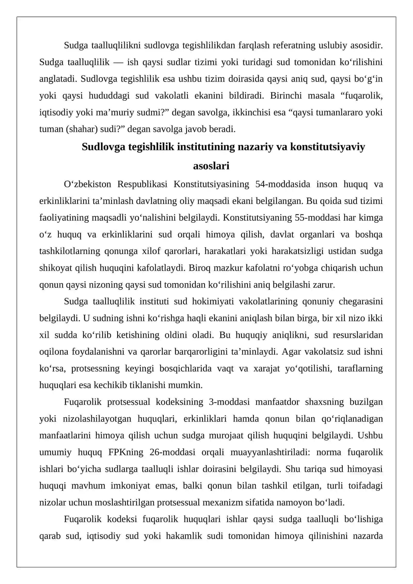 Fuqarolik ishlarining sudlovga tegishliligi va uning turlari 3