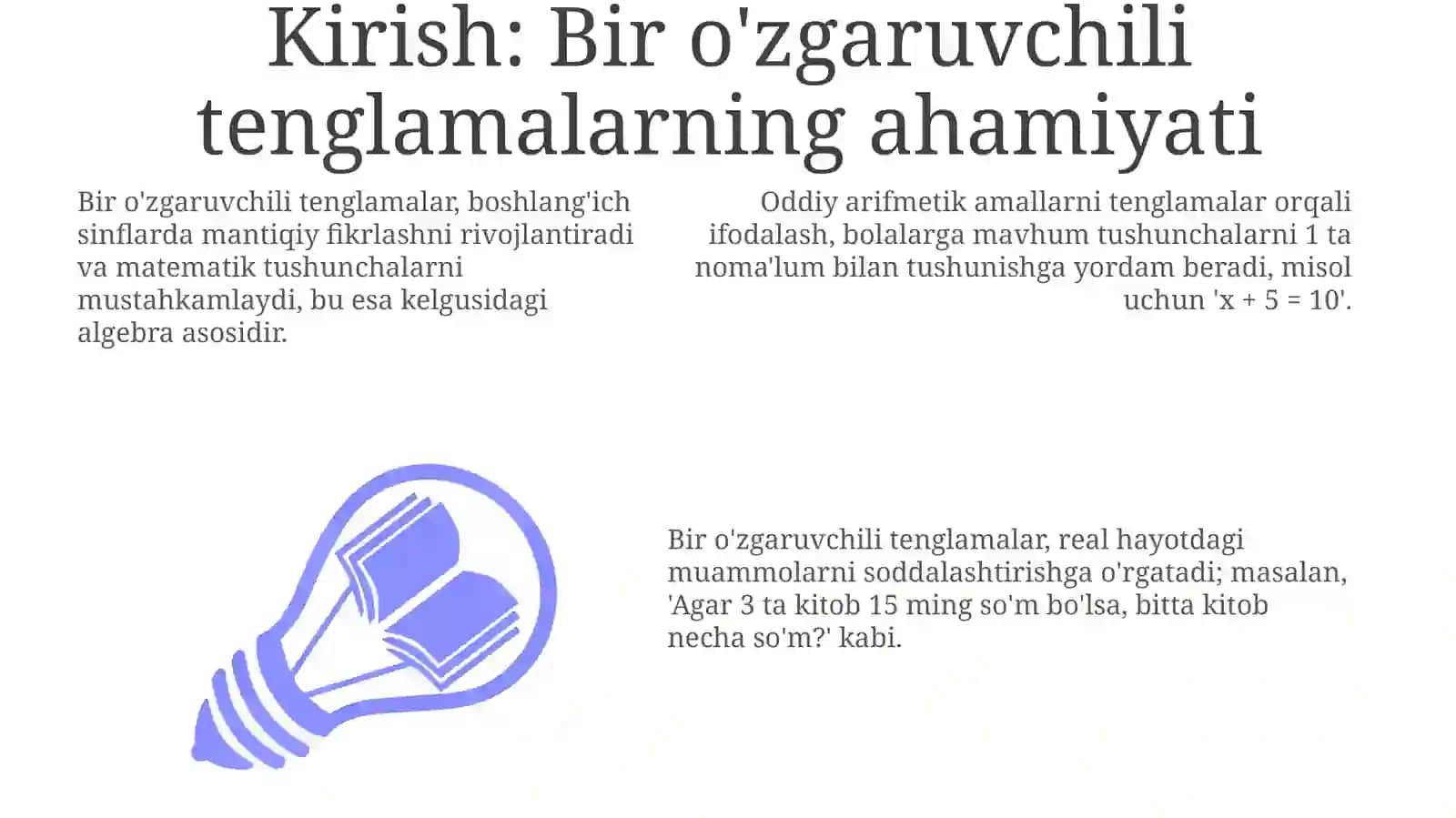 Bir O'zgaruvchili Tenglamalar Orqali Murakkab Masalalarni Yechish 3