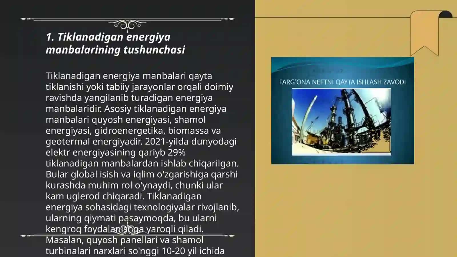 Tiklanadigan energiya manbalarining o'rni 3