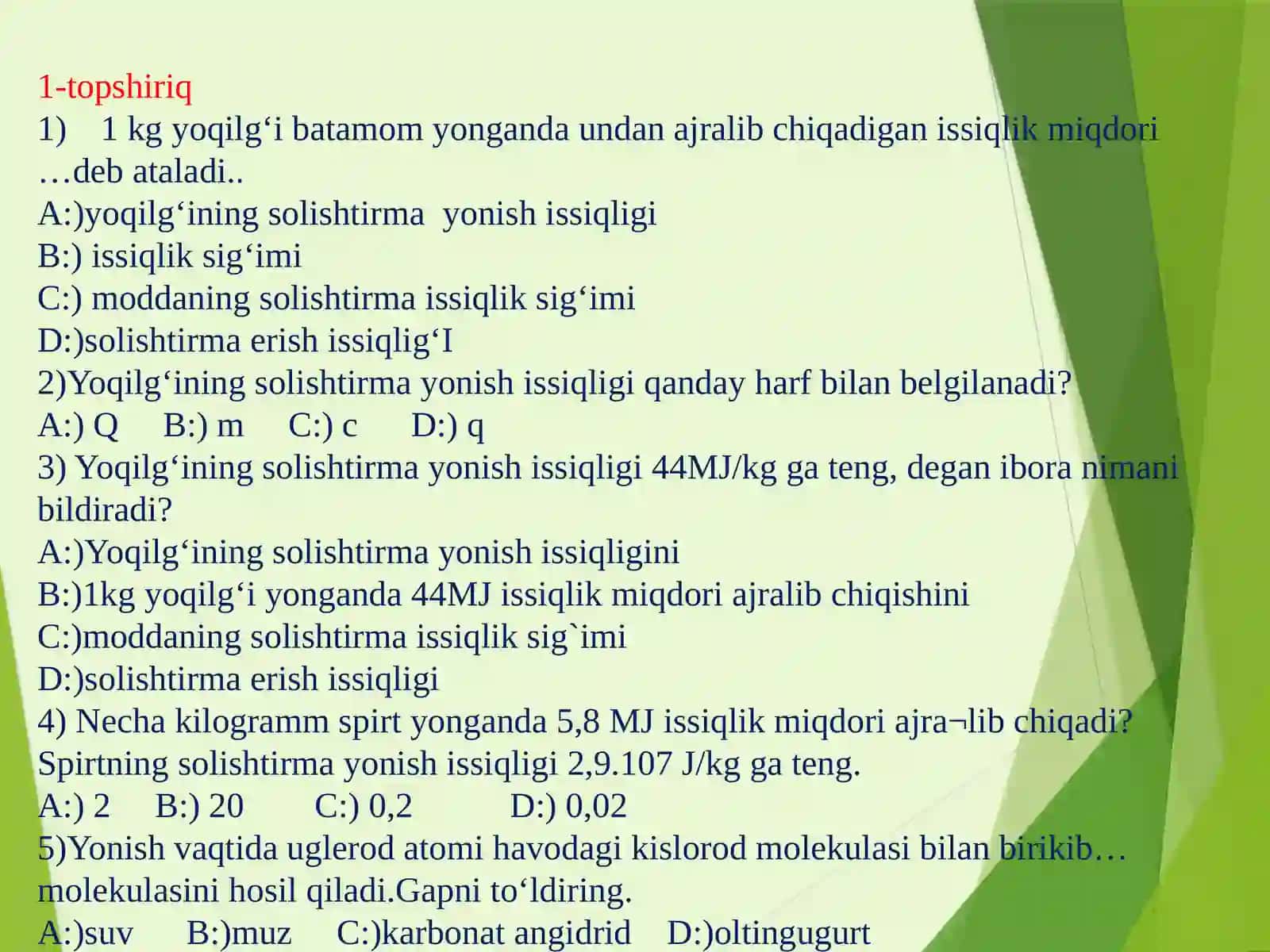 9-sinf Fizika fanidan Termodinamikaning birinchi qonuni mavzusida ochiq dars ishlanma 3