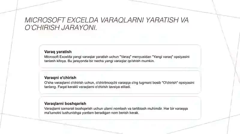 Microsoft Excelda varaqlar bilan ishlash 3