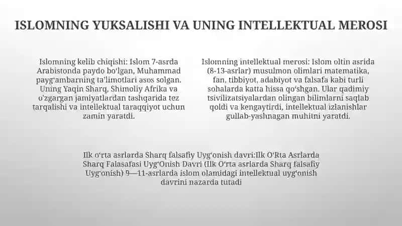 Ilk OʻRta Asrlarda Sharq Falasafasi UygʻOnish Davri 3