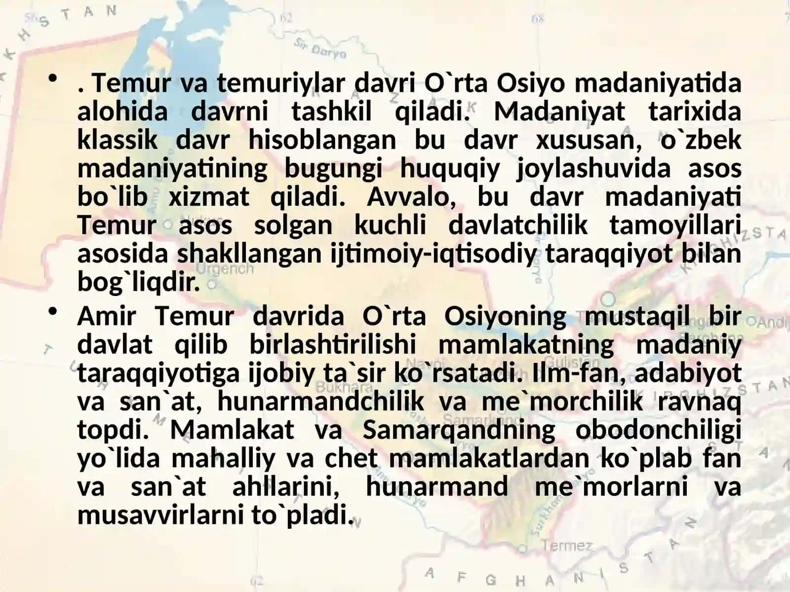 AMIR TEMUR VA TEMURIYLAR DAVRI MADANIYATI (XIV ASRNING IKKINCHI YARMI – XV ASR) 3
