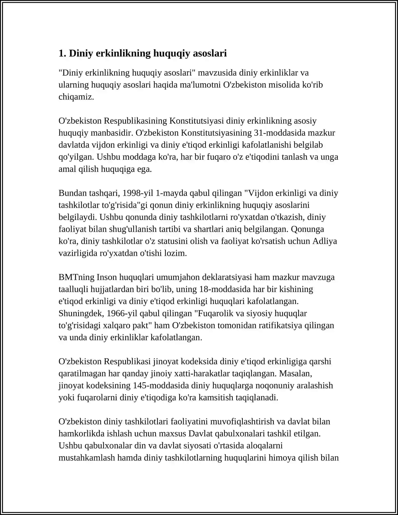 Diniy erkinlikning huquqiy asoslari 3