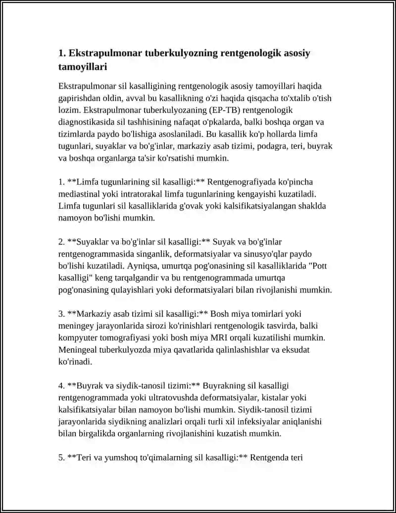 REFERAT Mavzu: РЕНТГЕНОЛОГИЧЕСКАЯ ДИАГНОСТИКА ВНЕЛЕГОЧНОГО ТУБЕРКУЛЕЗА 3
