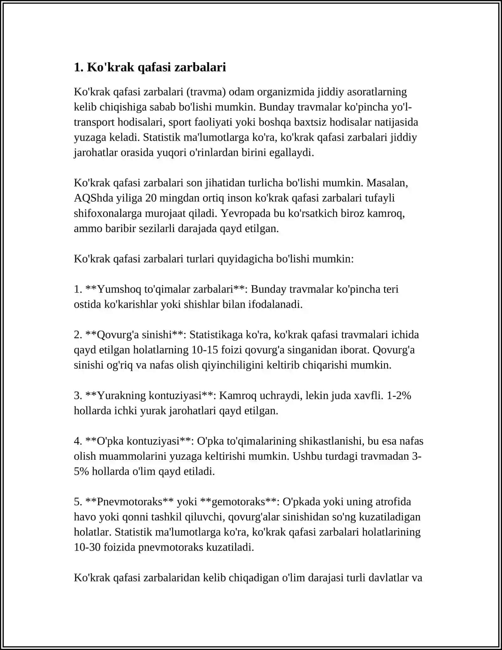 KO'KRAK QAFASI,QORIN BO'SHLIG'I VA KICHIK TOS A'ZOLARI TRAVMASI 3