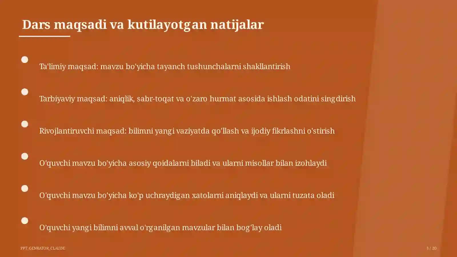 Sinf soati va tarbiyaviy tadbirlar (1–11) — o'qituvchilar uchun 3