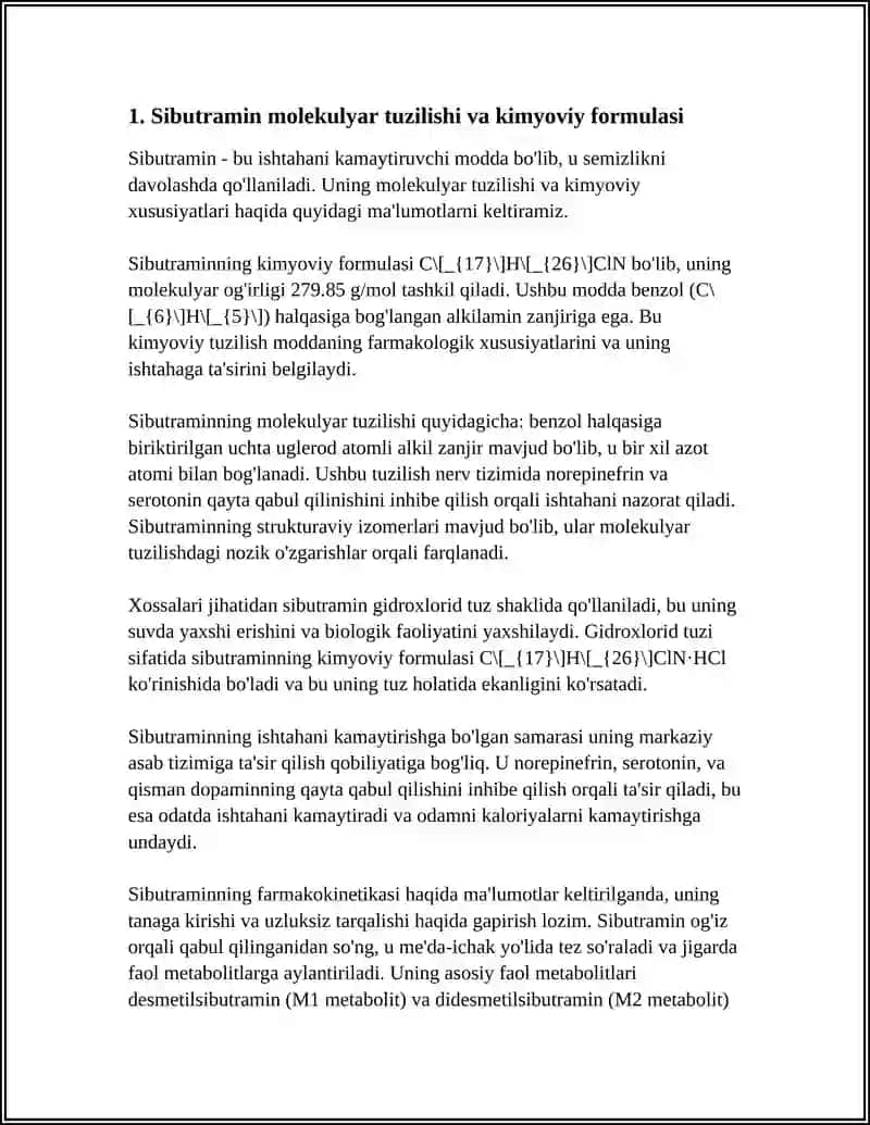 Sibutramin kimyoviy tuzilishi va xossalari 3