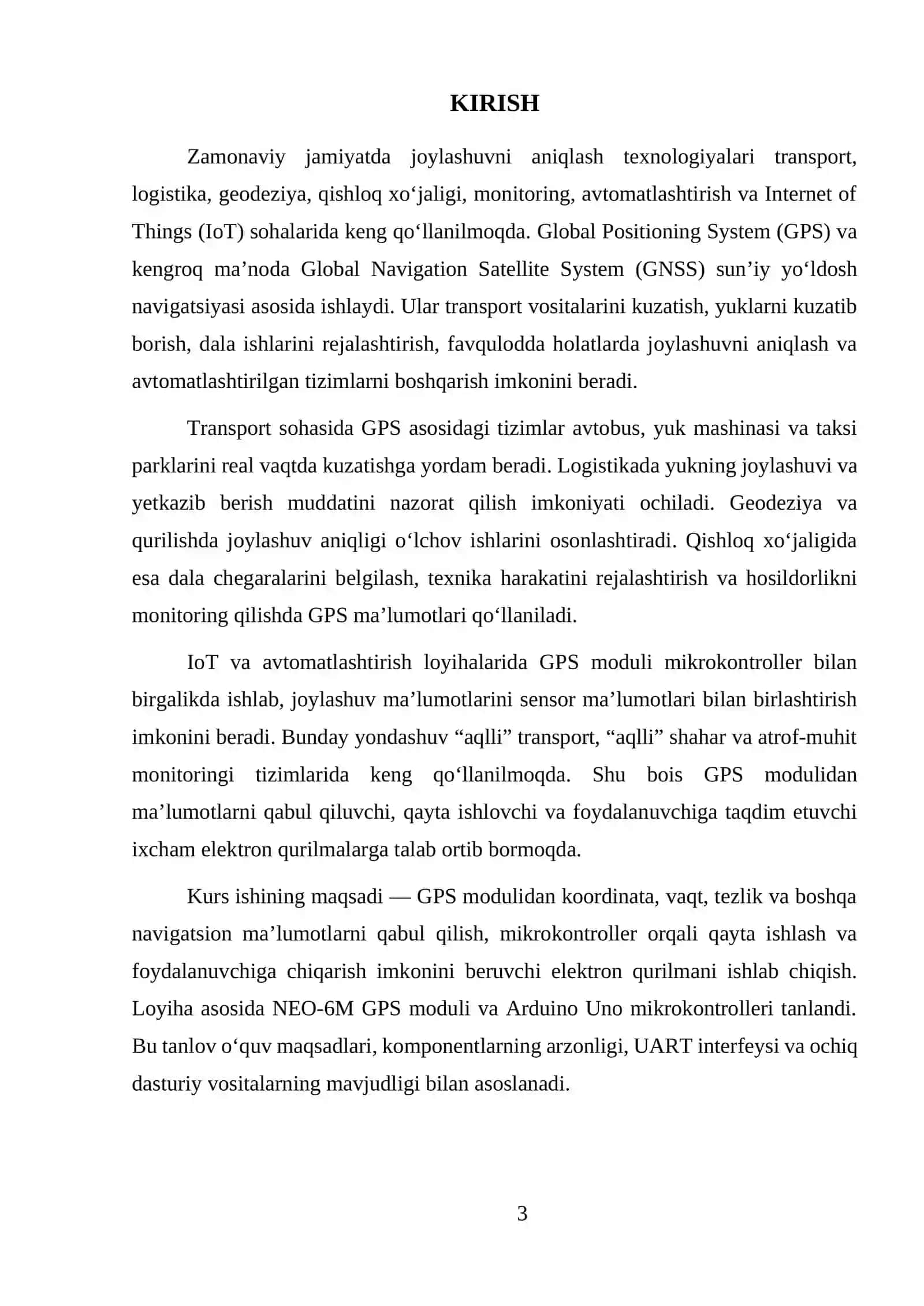 GPS MODULIDAN MA’LUMOTLARNI QABUL QILUVCHI QURILMANI ISHLAB CHIQISH 3