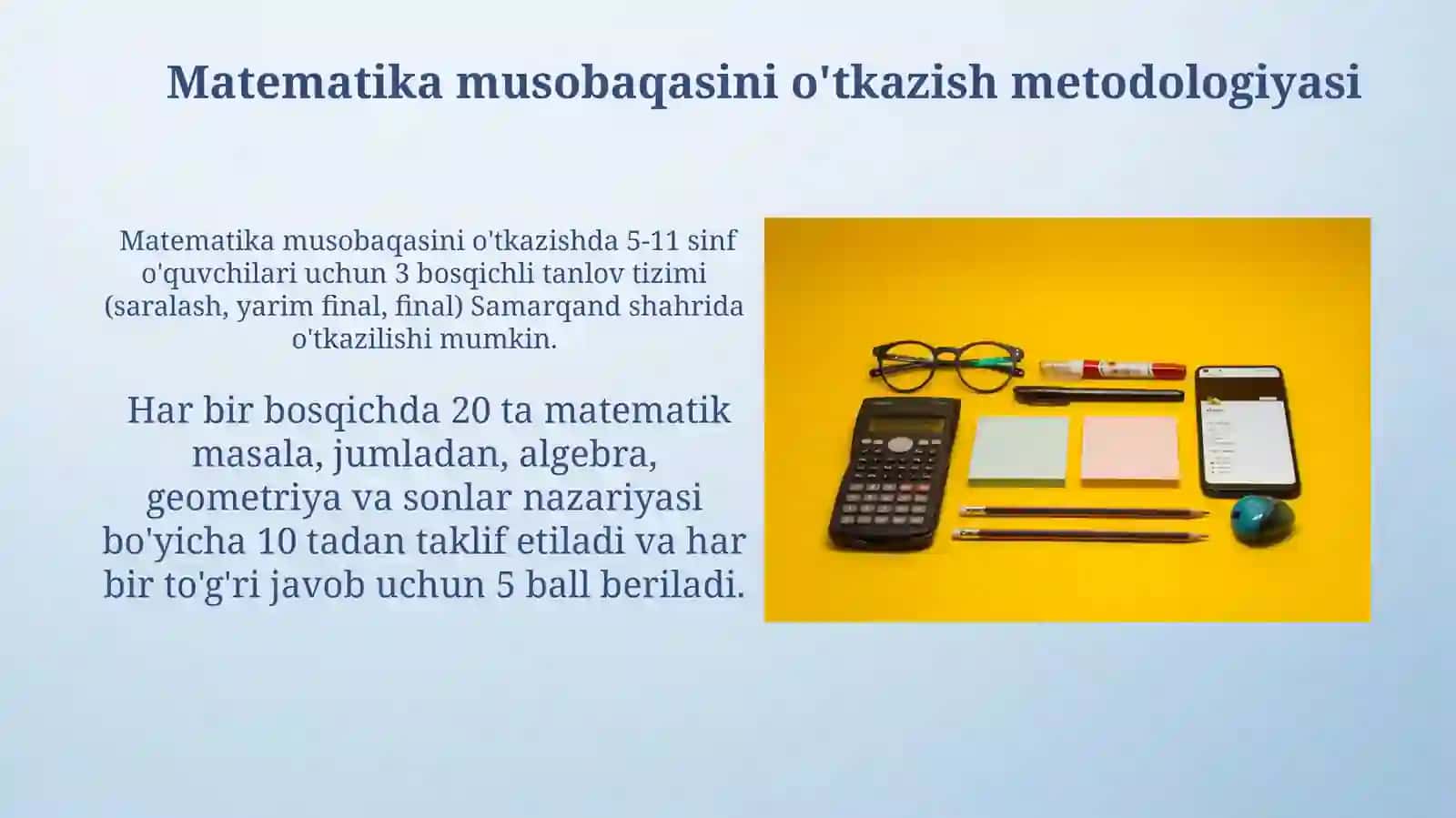 Matematika musobaqasini o'tkazish metodologiyasi 3