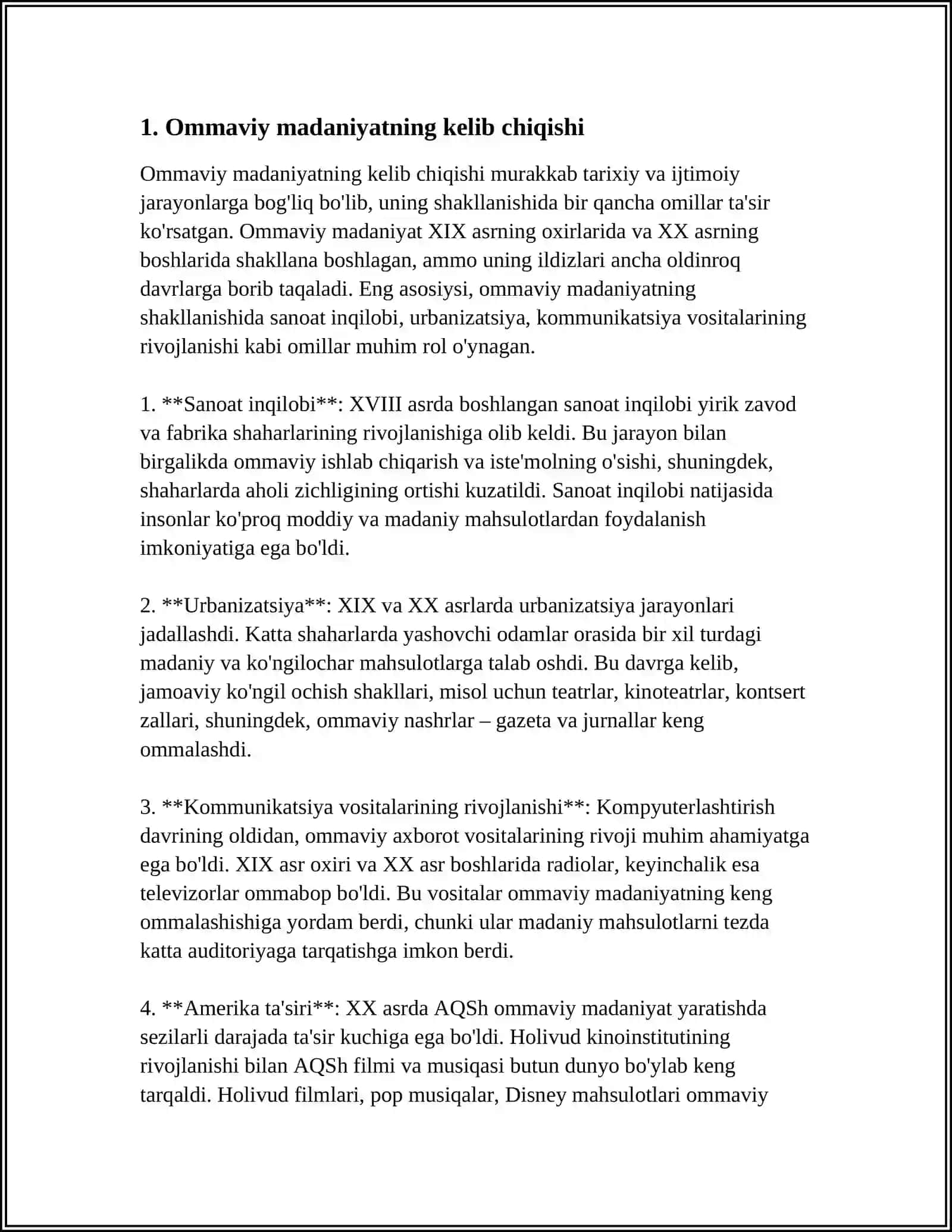 OMMAVIY MADANIYATNING SHAKLLANISH TARIXI VA UNING TURLARI: AKSILMADANIYAT, SUBMADANIYAT, POPULYAR MADANIYAT, EKRAN MADANIYATI 3
