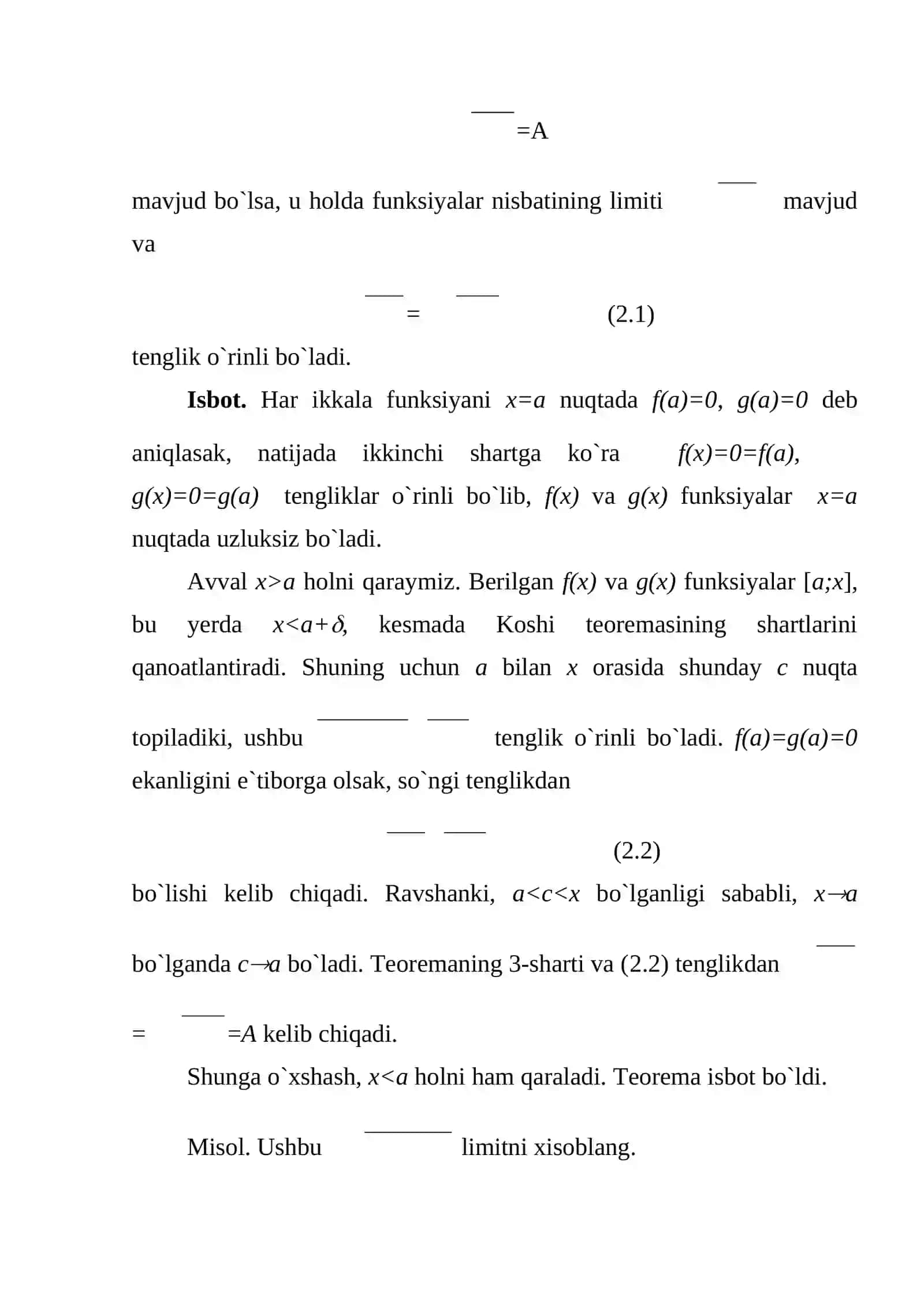 Lopital qoidasi. Teylor formulasi. Ba`zi bir elementar funksiyalar uchun Teylor formulasi 3