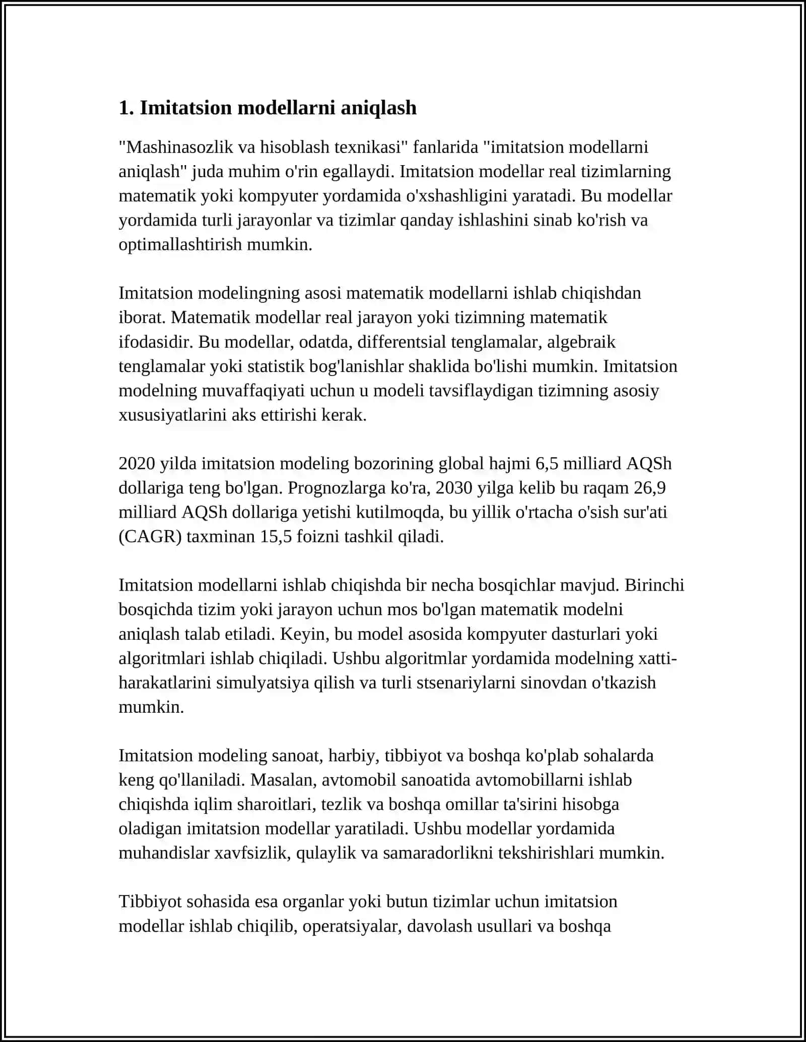 IMITATSION MODELLARNI QURISH VA IMITATSION EKSPERIMENTLARNI TASHKILLASHTIRISH METODOLOGIYASI 3