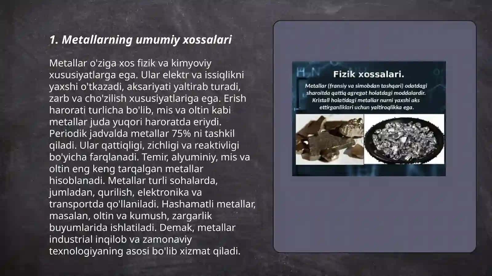 Metallarning umumiy xossalari 3