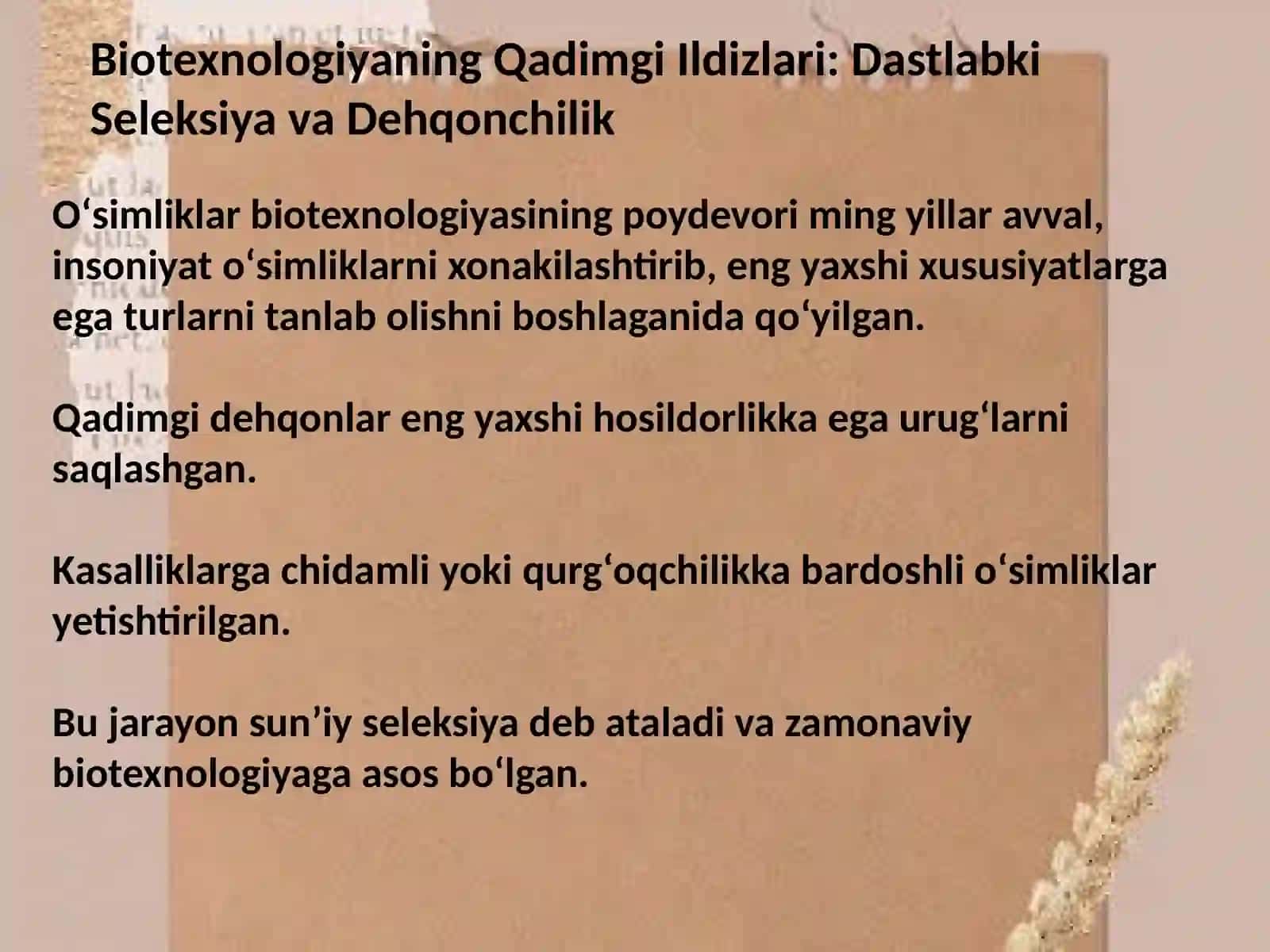 O‘simliklar Biotexnologiyasining Shakllanishi va Rivojlanish Bosqichlari 3