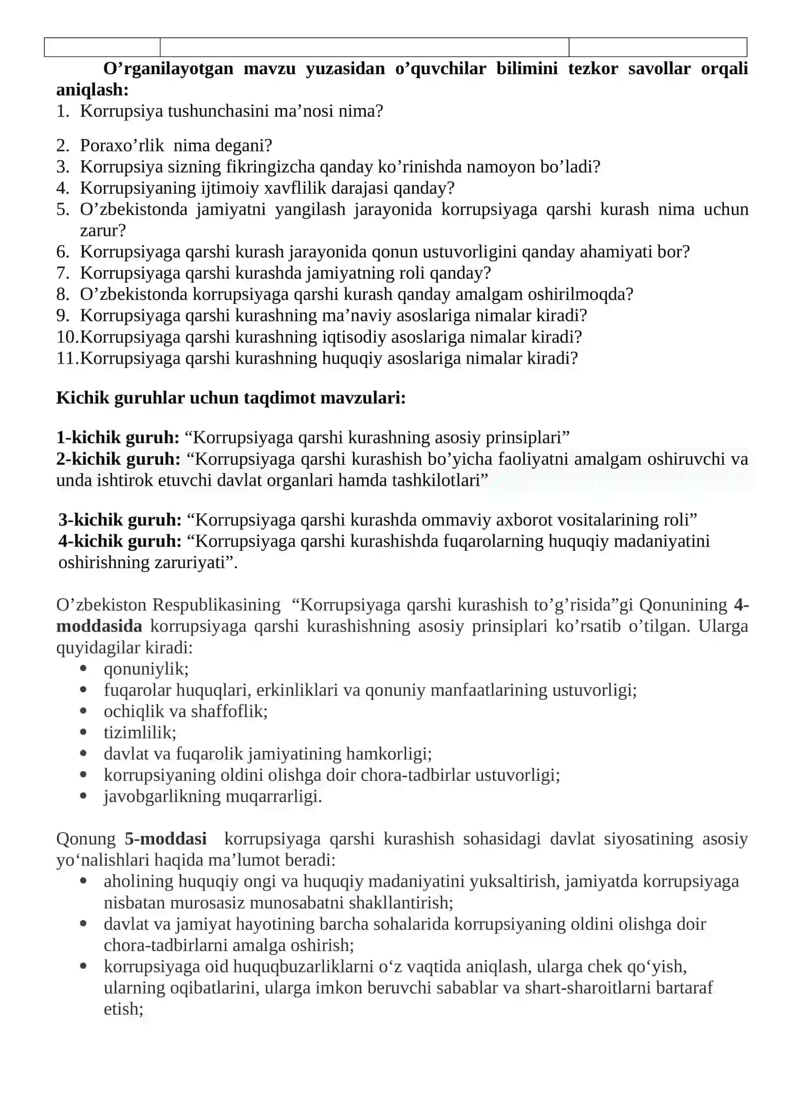 O’zbekistonda korrupsiyaga qarshi kurash borasida amalga oshirilayotgan chora-tadbirlar 3
