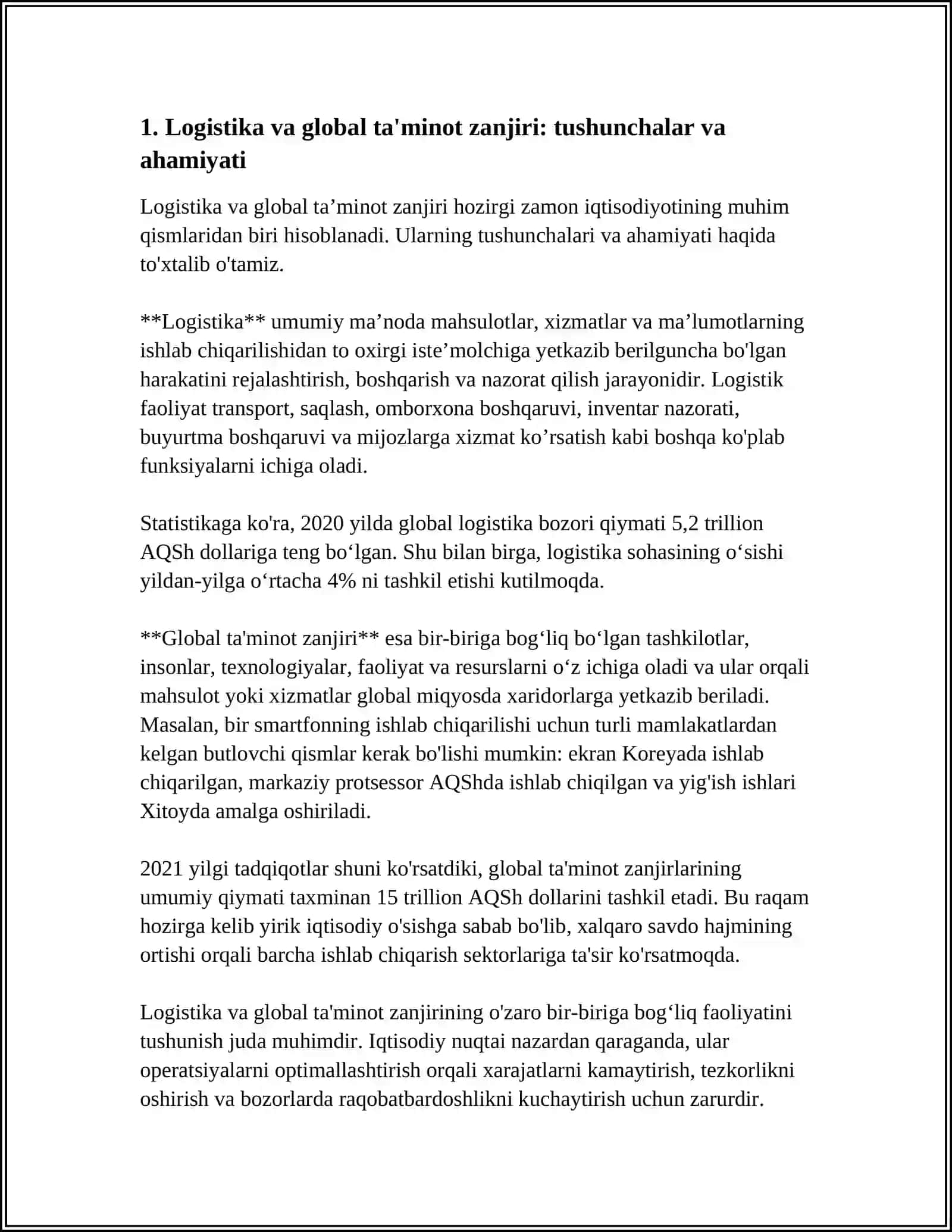 GLOBAL TA'MINOT ZANJIRLARIDA LOGISTIKANING ROLI VA MUAMMOLARI 3