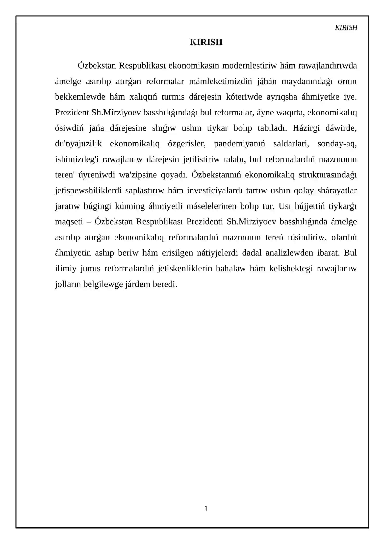 Ózbekstan Respublikası prezidenti Sh.Mirziyoev basshılıģında ámelge asırılıp atırģan ekonomikalıq reformalardıń mazmunı, áhmiyeti hám nátiyjeleri 3