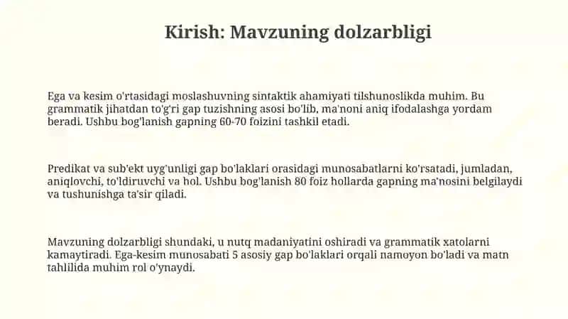 Tobe bog'lanish va gap bo'laklari o'rtasidagi sintaktik munosabatlar 3