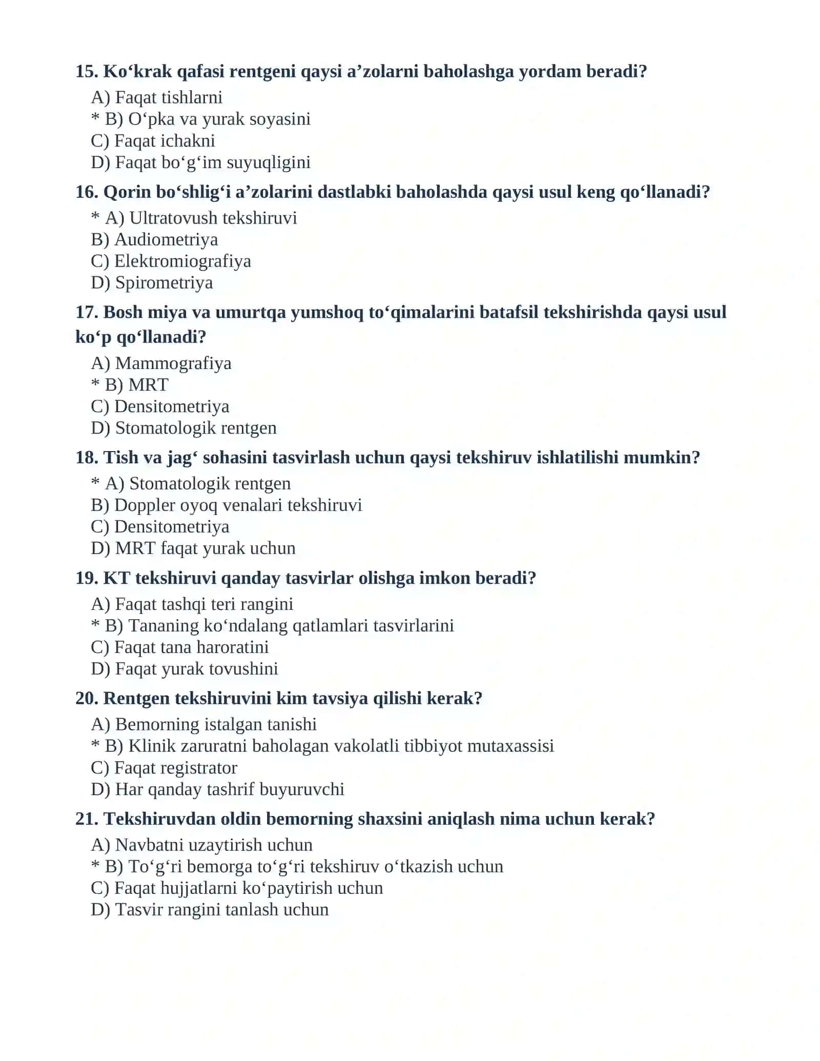 RADIOLOGIYA FANIDAN 50 TA TEST 3