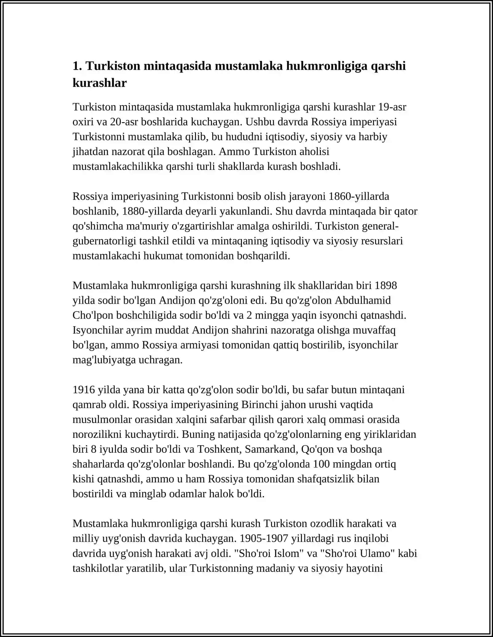 TURKUSTON XALQLARINING OZODLIGI UCHUN OLIB BORGANKURASHLARI 3