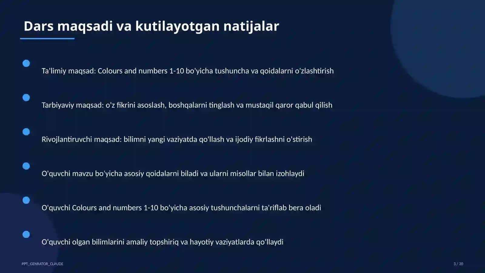 Colours and numbers 1-10 (1-sinf) 3