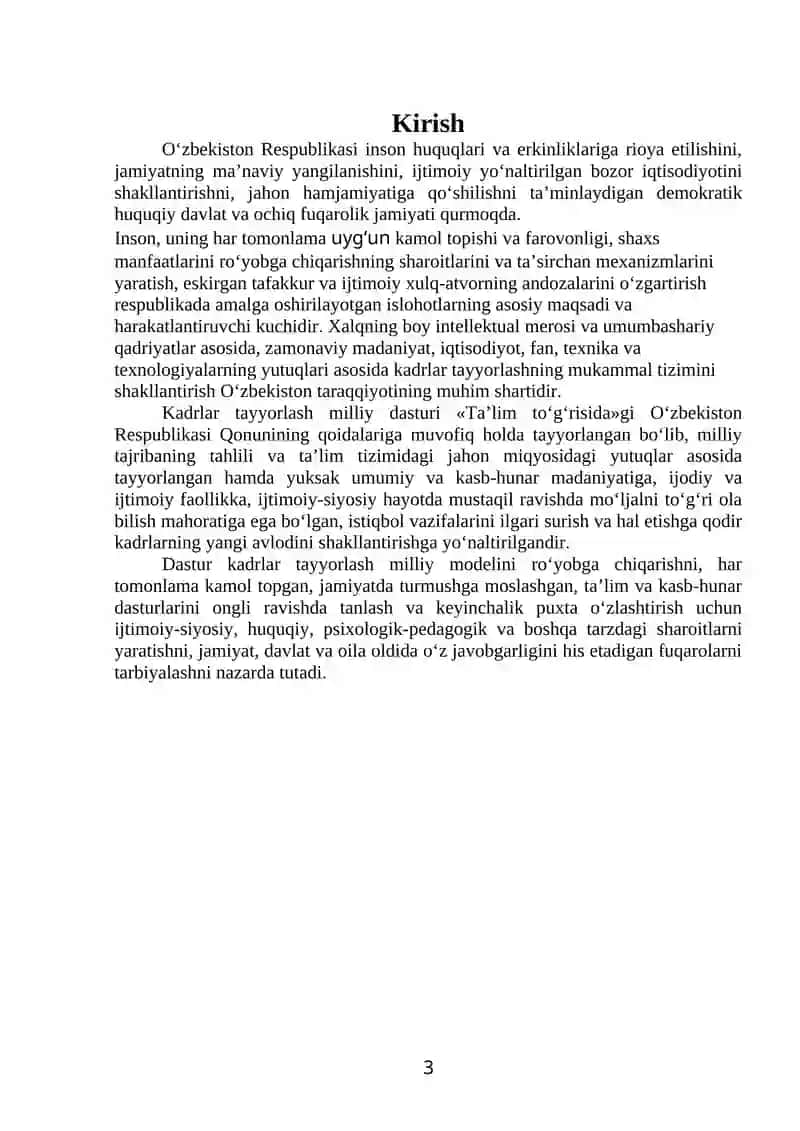 Kadrlar tayyorlash milliy dasturini rivojlantirish-ning asosiy yo’nalishlari 3