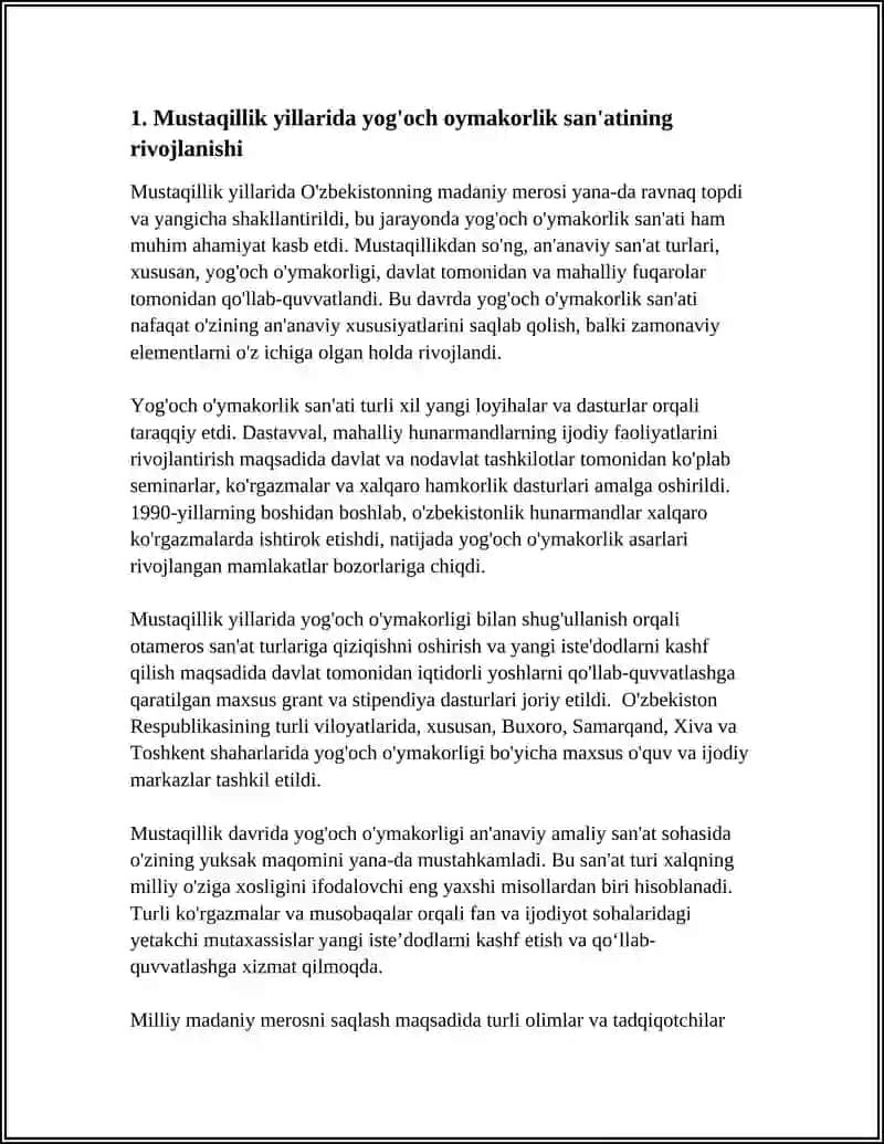MUSTAQILLIK YILLARIDA YOGOCH OYMAKORLIK SANATI 3