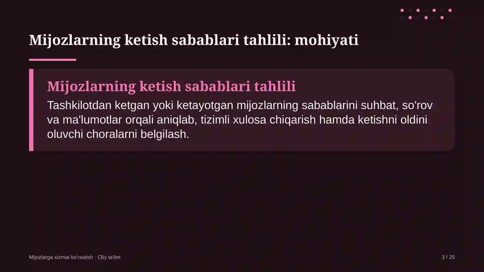 Magistraturada mijozlarning ketish sabablarini tahlil qilish 3