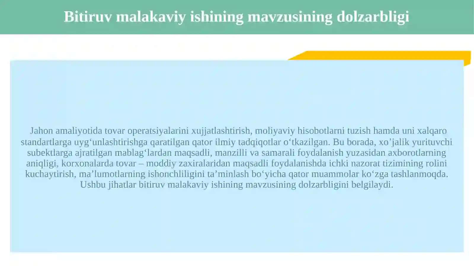 Xo’jalik yurituvchi  sebyektlarda tovar  operatsiyalari hisobini takomillashtirish yo’llari 3