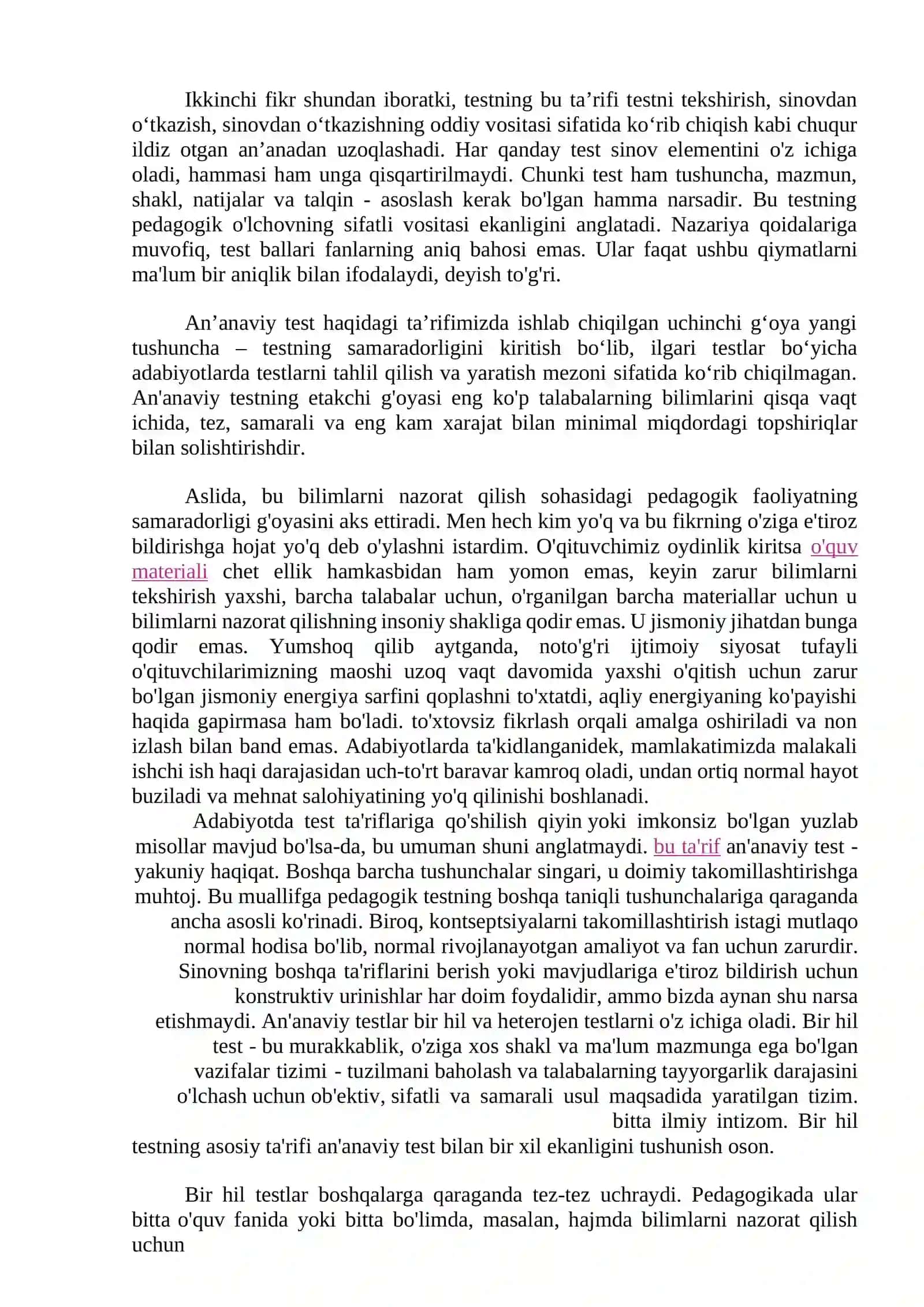 1.	Pedagogik testlar, ularning turlari va maqsadi. 2.	Pedagogik test mazmuni Test topshiriqlari shakllari 3
