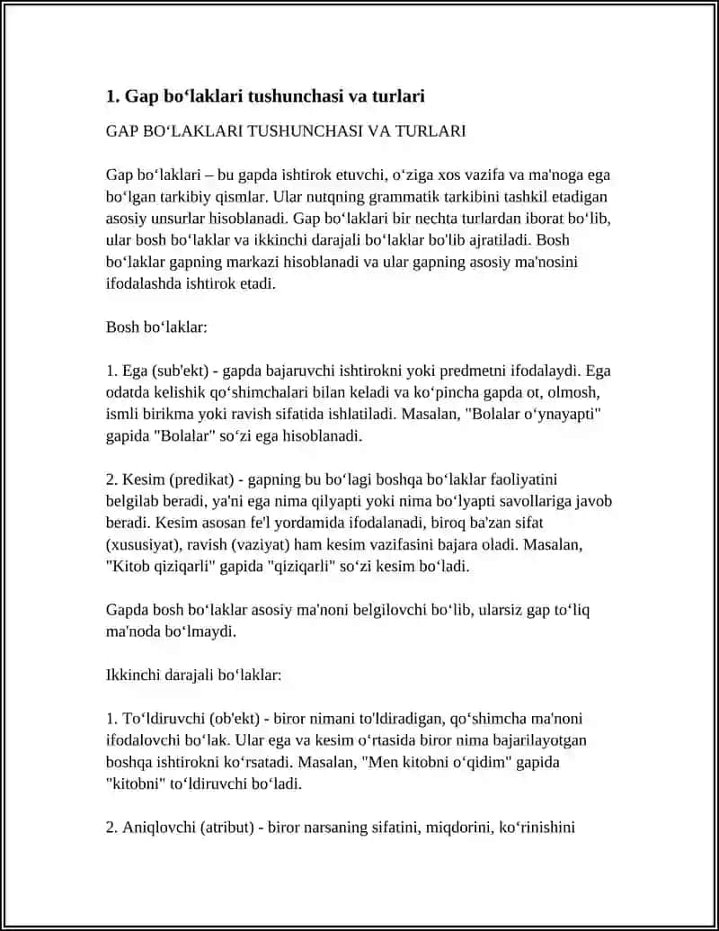 GAP BOʻLAKLARI. BOSH BOʻLAKLAR 3