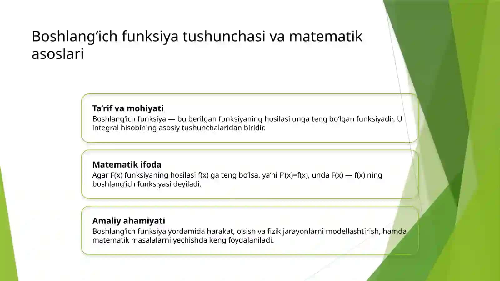 Boshlang‘ich funksiya va aniqmas integralning ta’rifi 3