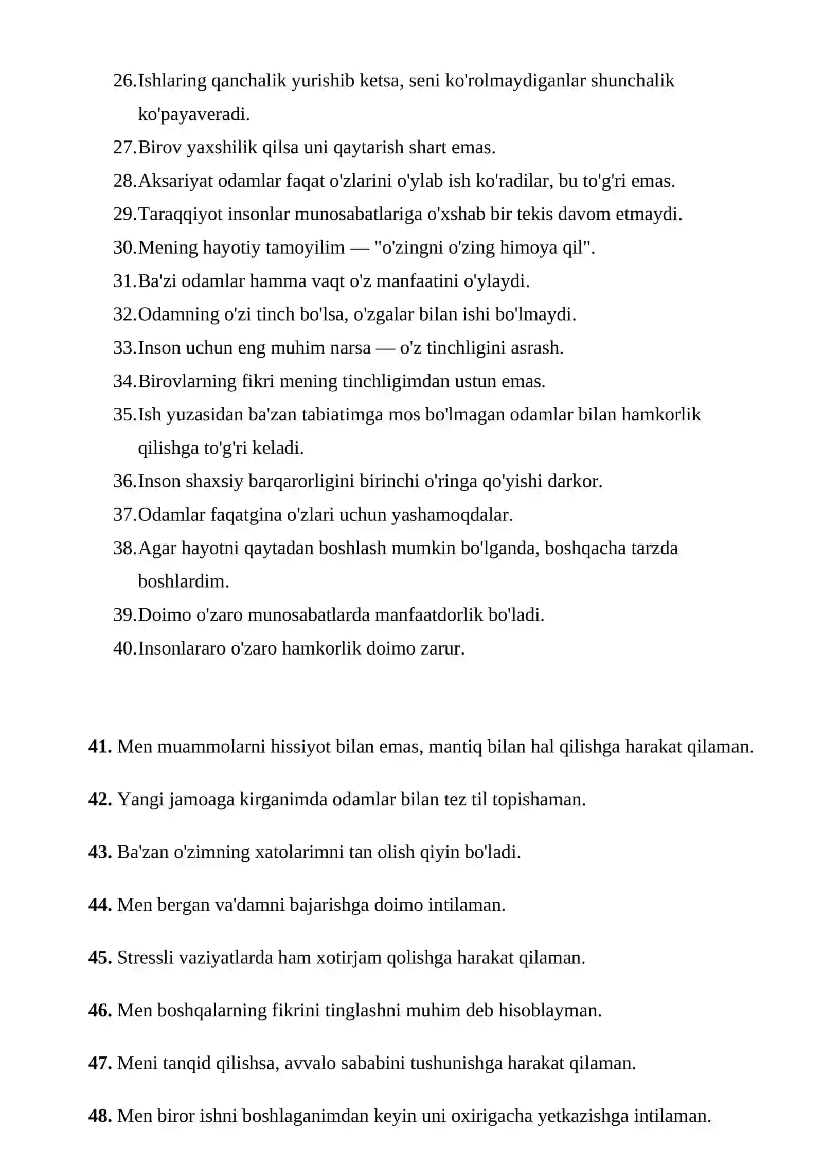 Ichki ishlarga kirish uchun psixologik test. Ayzenkning so‘rovnoma - testi 3
