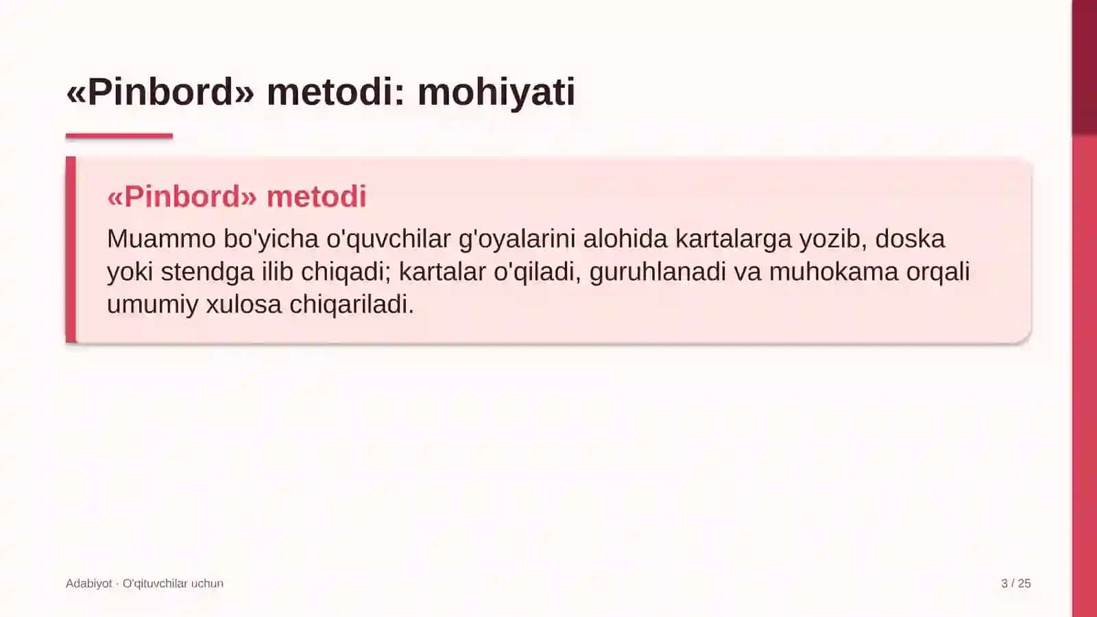 adabiyot darslarida pinbord metodidan foydalanish 8480 3