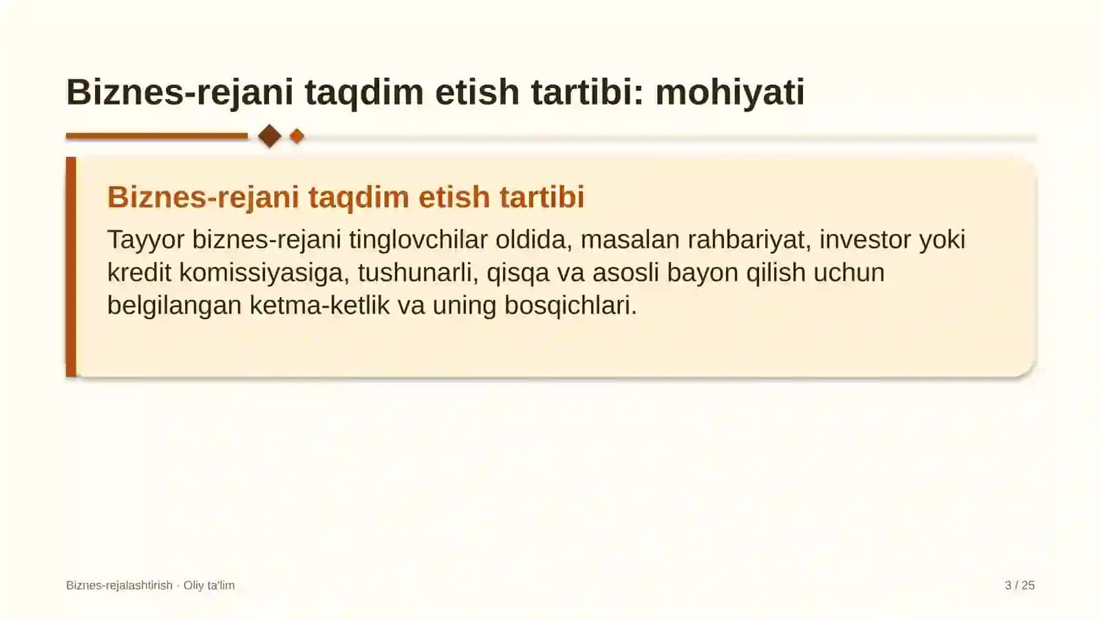 Yuqori tezlikdagi temir yo'l qatnovida biznes-rejani taqdim etish tartibi 3
